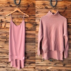 BCBGMAXAZRIA | NWT Dusty Rose Cozy Mock Neck Oversized Sweater & Dress S